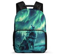 TPISLI Kids Aurora Wolf Motif School Bag 7-11 Year Olds Wolve Pattern Backpack for Kids and Teens Year 3-6, Adjustable Straps Soft Felt Details Daily Essentials