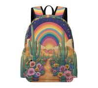 TPISLI Kids Backpack for Girls 8-16 Years Cactus Rainbow Print School Bags for Boys Primary School Years 2-6, Childrens Rucksack with Plants Cacti, Fits A4 Folder
