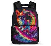 TPISLI Kids Backpack Nylon Felt Bag Corgi Primary School Backpack Animal Puppy Bookbag for Boys And Girls with Front Pocket