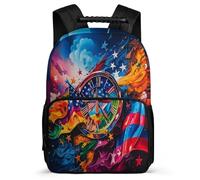 TPISLI Kids Backpack Nylon Felt Bag Flag Elements Primary School Girls Backpack with Colourful Clock Bookbag for Boys with Front Pocket