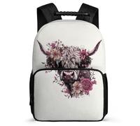 TPISLI Kids Backpack Nylon Felt Bag Highland Cow Primary School Backpack Animal Bull Print Bookbag for Boys And Girls with Front Pocket