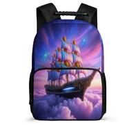 TPISLI Kids Boat Motif Backpack Primary Age 6-11, Boys Girls Aerial Sailboat School Bag, Lightweight Rucksack, 1680D Fabric, Primary Classes, Daily Essentials