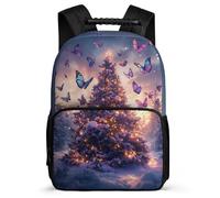 TPISLI Kids Butterflies Christmas Trees Backpack Ages 6-10, Boys Girls School Bag, Lightweight Rucksack, 1680D Fabric, Primary Classes, Daily Essentials