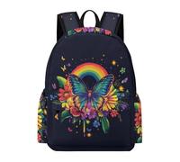 TPISLI Kids Butterfly Pattern Backpack School Bag Rainbows Boys Girls 10-16 Years Daypack for Secondary Students, Modern 14 Inch Laptop Bag for Outdoor Trips and Classes