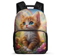 TPISLI Kids Cat Print School Backpack for School Animal Kitten Motif Backpack Primary Age 6-11 Primary Classes, Soft Felt Details Adjustable Straps Outdoor Day Trips