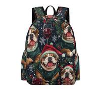 TPISLI Kids Christmas Theme Dog School Backpack for Boys Girls Primary to Secondary School Age Everyday Durable Bulldog Puppy Daypack for Spring Outing Autumn Trip Holiday Gift, Everyday Carry