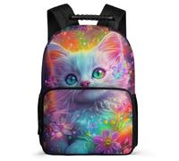 TPISLI Kids Colourful Cat Backpack Ages 6-10, Girls Boys Animal Kitten School Bag, Lightweight Rucksack, 1680D Fabric, Primary Classes, Daily Essentials