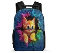 TPISLI Kids Cute Cat Backpack 7-11 Year Olds, Girls Boys Kitten Pattern School Bag, Lightweight Rucksack, 1680D Fabric, Primary Classes, Daily Essentials
