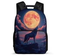 TPISLI Kids Full-Moon Wolves Backpack Ages 6-10, Girls Boys Moon Wolf School Bag, Lightweight Rucksack, 1680D Fabric, Primary Classes, Daily Essentials