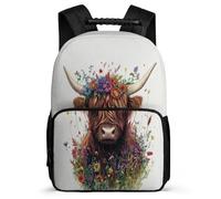 TPISLI Kids Highland Cow Design School Bag 7-11 Year Olds Cattle Backpack for Kids and Teens Year 3-6, Adjustable Straps Soft Felt Details Daily Essentials