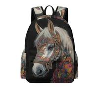 TPISLI Kids Horse Print Bookbag for Boys Girls 7-12 Years 13.3 Inch Laptop Backpack, Modern Durable Animal Horse Bookbag for Weekend Trips Outdoor Gift Large Capacity