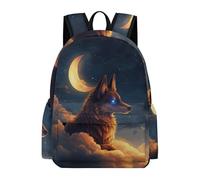 TPISLI Kids Moon Wolf Backpack School Bag Wolves Moon Boys Girls Ages 11-16 Daypack for Secondary Students, Practical 15.6 Inch Laptop Bag for Daily Study and Weekend Use