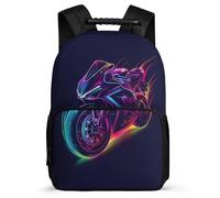 TPISLI Kids Motorbike Pattern Backpack 6-11 Years, Girls Boys Moto School Bag, Lightweight Rucksack, Side Pockets, Padded Back, Travel Daily Use