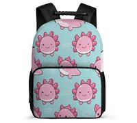 TPISLI Kids Pink Axolotl Motif School Backpack Primary Age 6-11 Salamander Rucksack for Students Primary School, Adjustable Straps Padded Back Daily Essentials