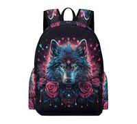 TPISLI Kids Rose Wolf Backpack School Bag Wolves Illustration Boys Girls 10-16 Years Daypack for Secondary Students, Modern 14 Inch Laptop Bag for Outdoor Trips and Classes