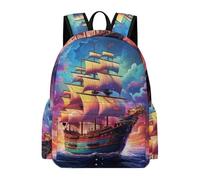 TPISLI Kids Sailboat Motif Backpack School Bag Colorful Clouds Boys Girls 10-16 Years Daypack for Secondary Students, Modern 14 Inch Laptop Bag for Outdoor Trips and Classes