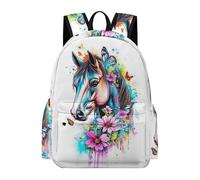TPISLI Kids School Backpack Horse Flowers Design Book Bag for Middle/Elementary Students, Daypack Animal Print Rucksack for Travel Camping Hiking