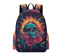 TPISLI Kids Skull Design Bookbag Boys Girls Age 7-12 Cool Durable Skeleton Motif Backpack for Classroom Travel New Term Gift, 14 Inch Laptop School Bag Outdoor Activity