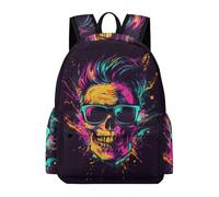 TPISLI Kids Skull Print Bookbag for Boys Girls 7-12 Years 13.3 Inch Laptop Backpack, Modern Durable Skeleton Motif Bookbag for Weekend Trips Outdoor Gift Large Capacity