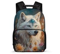 TPISLI Kids Wolf Print School Backpack Primary Age 6-11 Animal Wolve Motif Rucksack for Students Primary School, Adjustable Straps Padded Back Daily Essentials