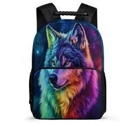 TPISLI Kids Wolve Illustration School Backpack Primary Age 6-11 Animal Wolf Design Rucksack for Students Primary School, Adjustable Straps Padded Back Daily Essentials
