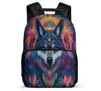 TPISLI Kids Wolve Print School Backpack Primary Age 6-11 Animal Wolf Motif School Bag for Boys Girls Year 3-6, Soft Felt Details Sturdy Handle Birthday Gift