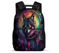 TPISLI Kids Wolves Dreamcatcher School Backpack Primary Age 6-11 Wolf School Bag for Boys Girls Year 3-6, Soft Felt Details Sturdy Handle Birthday Gift