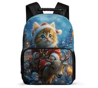 TPISLI Kitten Backpack for Kids Age 5-10, Christmas Theme Cat School Bag for Students, Lightweight Rucksack, Side Pockets, Padded Back, Travel Daily Use