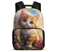 TPISLI Kitten Design School Backpack for 5 to 10 Years for Girls, Animal Cat Print Daypack Students, Lightweight Bag, Side Pockets, Padded Back, Travel Daily Use