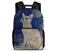 TPISLI Kitten Illustration School Backpack 6-11 Years for Girls Boys, Animal Cat Design Daypack for Kids, Lightweight Bag, Side Pockets, Padded Back, Travel Daily Use