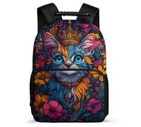 TPISLI Kitten Motif Backpack for Boys 7-11 Year Olds, Flower Cat Design School Bag for Kids, Lightweight Rucksack, 1680D Fabric, Primary Classes, Daily Essentials