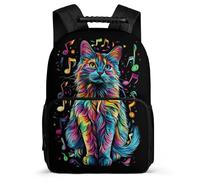TPISLI Kitten Musical Note Bookbag for Kids and Teens Primary Age 6-11 Animal Cat Motif Backpack for Kids School Years 1-4, Lightweight Soft Felt Details School Travel