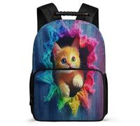 TPISLI Kitten Pattern School Backpack Year 3-6 for Children School Years 2-5 Animal Cat Bookbag Girls Boys, Soft Felt Details Adjustable Straps Outdoor Day Trips