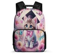 TPISLI Kitten Pink Print Daypack for Children Primary School Cat Animal Rucksack School Years 2-5 Kids and Teens, Soft Felt Details Sturdy Handle Outdoor Day Trips