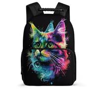 TPISLI Kitten Print Bookbag for Kids and Teens 7-11 Year Olds Animal Cat Backpack for Girls Boys Primary Classes, Padded Back Side Pockets Short Trips