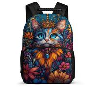 TPISLI Kitten School Bag Junior School for Kids and Teens Primary Age 6-11 Animal Cat Motif Daypack Students, Side Pockets Sturdy Handle Outdoor Day Trips