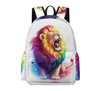 TPISLI Lightweight Aesthetic Boys Lion Motif Backpack - Large Capacity School Laptop Bag Animal Illustration Rucksack Bag for Teen Teenage Girls