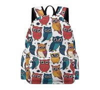 TPISLI Lightweight Aesthetic Boys Owls Pattern Backpack - Large Capacity School Laptop Bag Bird Illustration Rucksack Bag for Teen Teenage Girls