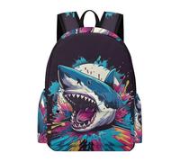 TPISLI Lightweight Aesthetic Boys Shark Motif Backpack - Large Capacity School Laptop Bag Marine Life Pattern Rucksack Bag for Teen Teenage Girls