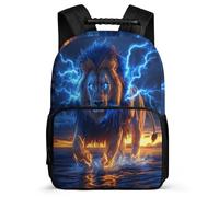 TPISLI Lion Motif Backpack for Kids and Teens Year 3-6 Animal Illustration School Bag for Boys Girls Primary School, Soft Felt Details Side Pockets Outdoor Day Trips