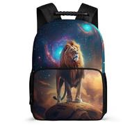 TPISLI Lion Motif School Backpack Primary Age 6-11 for Children, Animal Milky Way Daypack for Girls Boys, Lightweight Bag, 1680D Fabric, Primary Classes, Daily Essentials
