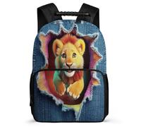 TPISLI Lion Pattern Rucksack Junior School for Kids and Teens Primary Age 6-11 Animal Motif Daypack Girls Boys, Adjustable Straps Durable Back to School Gift