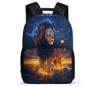 TPISLI Lion Pattern School Backpack Year 3-6 for Kids and Teens Primary Age 6-11 Animal Motif Daypack Girls Boys, Sturdy Handle Padded Back Birthday Gift