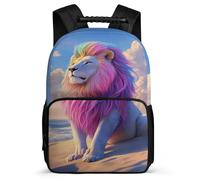 TPISLI Lion Print School Backpack for Students Year 2-5 Animal Pattern Rucksack Ages 6-10 Kids and Teens, Soft Felt Details Padded Back Daily Essentials