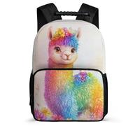 TPISLI Llama Colorful Rucksack Primary Classes for Girls 7-11 Year Olds Animal Alpaca Rucksack Kids and Teens, Padded Back Soft Felt Details Travel Daily Use