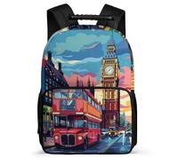 TPISLI London Big Ben Rucksack for Kids and Teens School Years 1-4 London Cityscape Backpack 7-11 Year Olds Kids, Adjustable Straps Side Pockets Outdoor Day Trips
