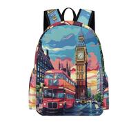 TPISLI London Big Ben School Bag Boys Girls 8-14 Backpack London Cityscape Rucksack for Study Days, Practical Outdoor Rucksack for Study Days and Travel and Everyday Lessons