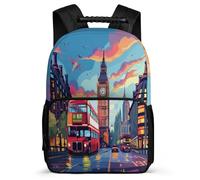 TPISLI London Cityscape School Backpack for Girls Primary Classes London Big Ben Bookbag Primary Age 6-11 Girls Boys, Adjustable Straps Sturdy Handle Back to School Gift