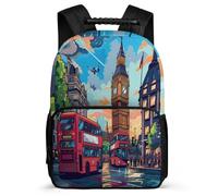 TPISLI London Cityscape School Backpack Primary School for Students Ages 6-10 London Big Ben Backpack Kids and Teens, Adjustable Straps Soft Felt Details Daily Essentials