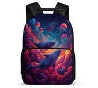 TPISLI Marine Life Rucksack for Kids and Teens Ages 6-10 Whale Pattern Bookbag for Girls Boys Primary Classes, Side Pockets Soft Felt Details Travel Daily Use